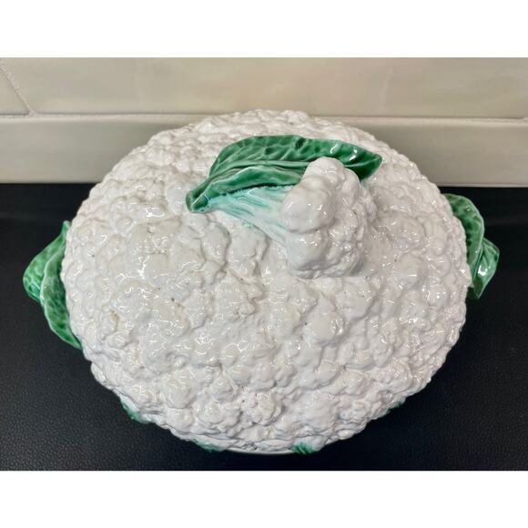 1930s Bordallo Pinheiro Cauliflower Cabbage Tureen Lidded Dish Underplate - Picture 4 of 12